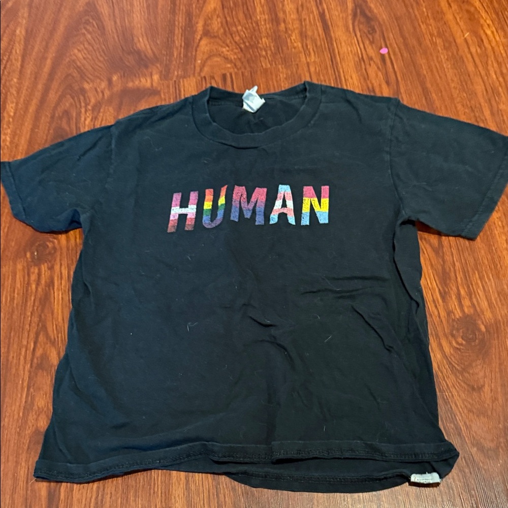 Port and Company Black Kids Tee with Multicolor 'Human' Print